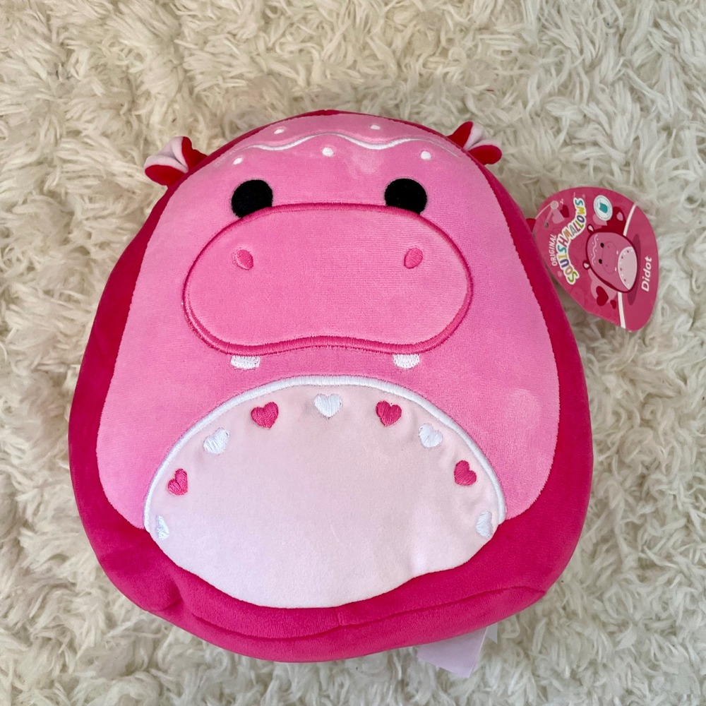 Squishmallows Didot the Hippo 8 Inch Pink Heart Belly Valentine Plush NEW